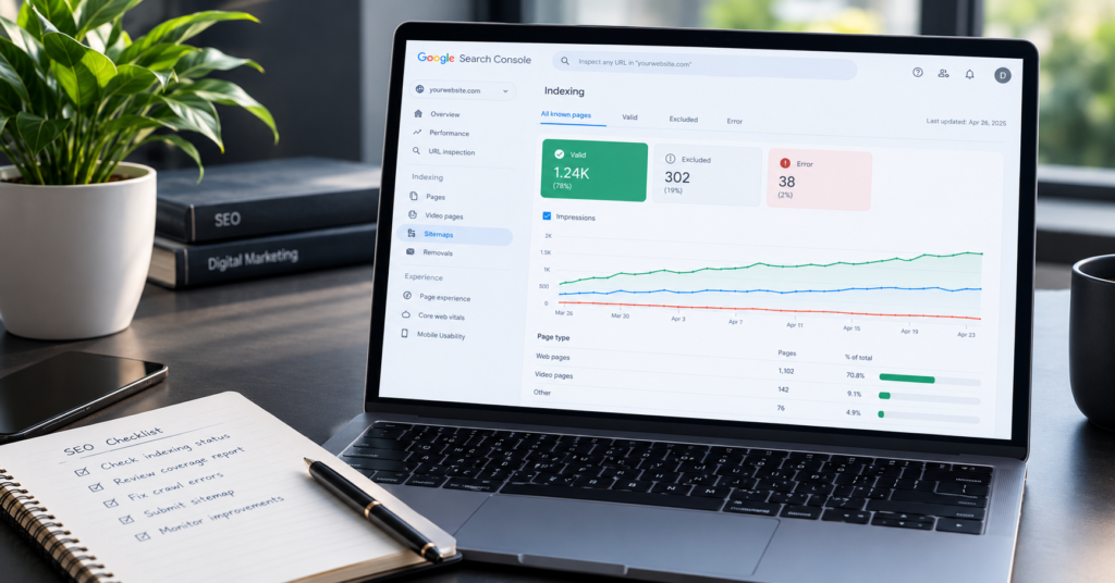 Google Search Console report showing website indexing status