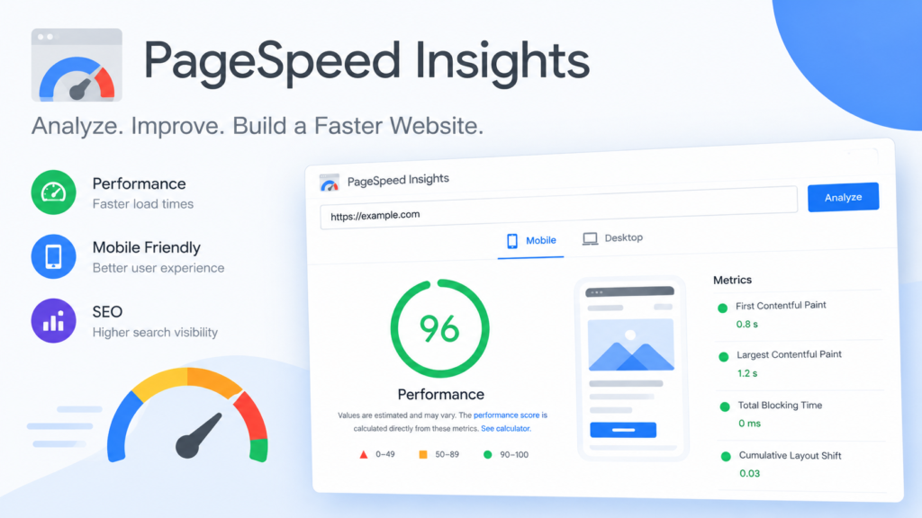 Website speed and Core Web Vitals analysis using PageSpeed Insights